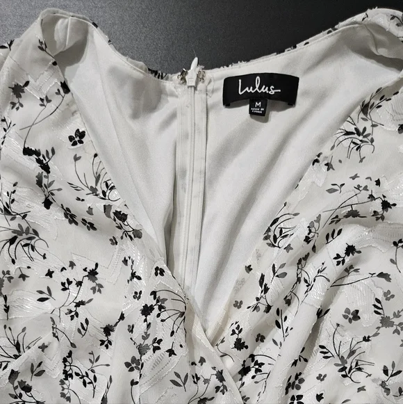 Lulu's White Floral Wrap Mini Dress with Long Bishop Sleeves - Picture 7 of 9